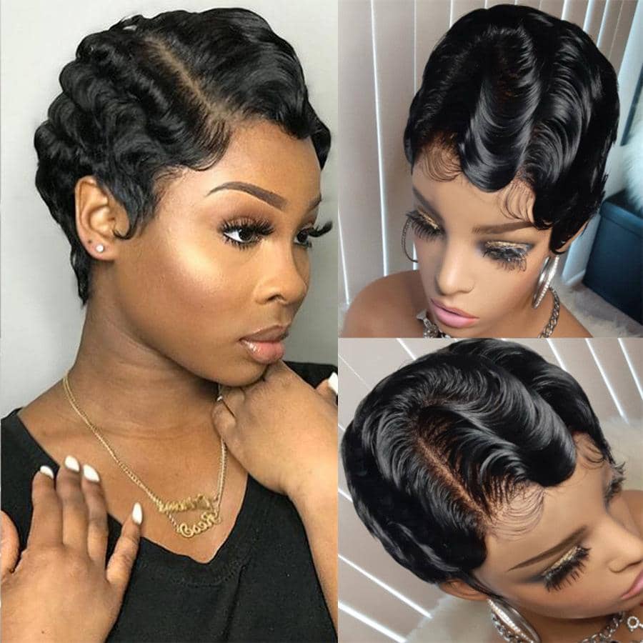 Double Drawn Pixie Cut Finger Wave Wig